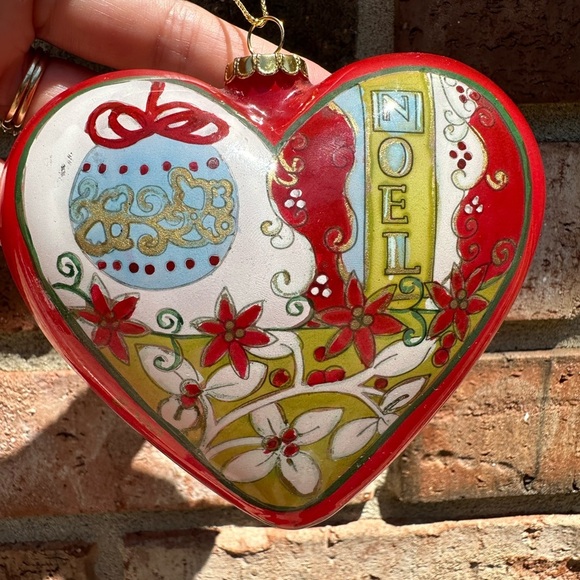 Pier 1 Li Bien Heart Shape Glass Ornament JOY NOEL 2008 Original Red Box - Picture 4 of 9